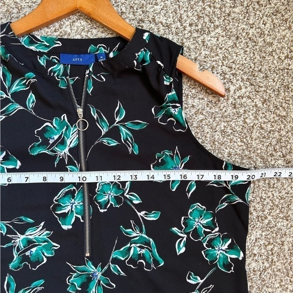🦋 Apt. 9 Black Green Floral Quarter Zip Sleeveless Blouse Medium - Picture 6 of 7